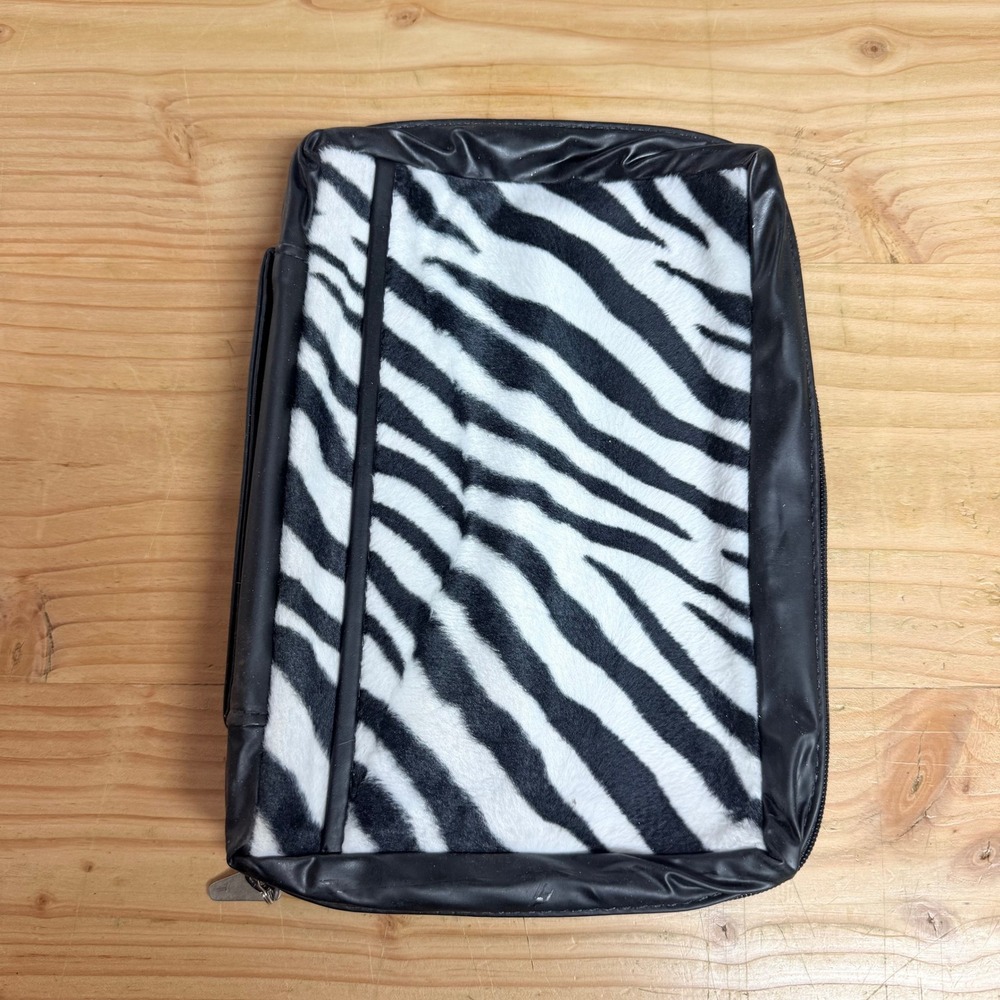 Bob Siemon Designs Zebra Print Bible Cover Large Zip Organizer Cross Pull USA